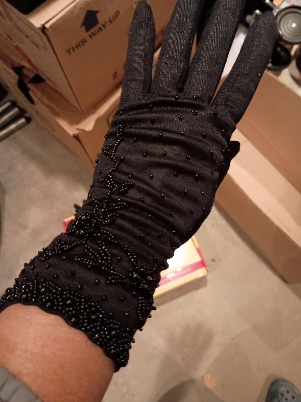 Black Beaded Evening Gloves - Elegant Women's Accessory